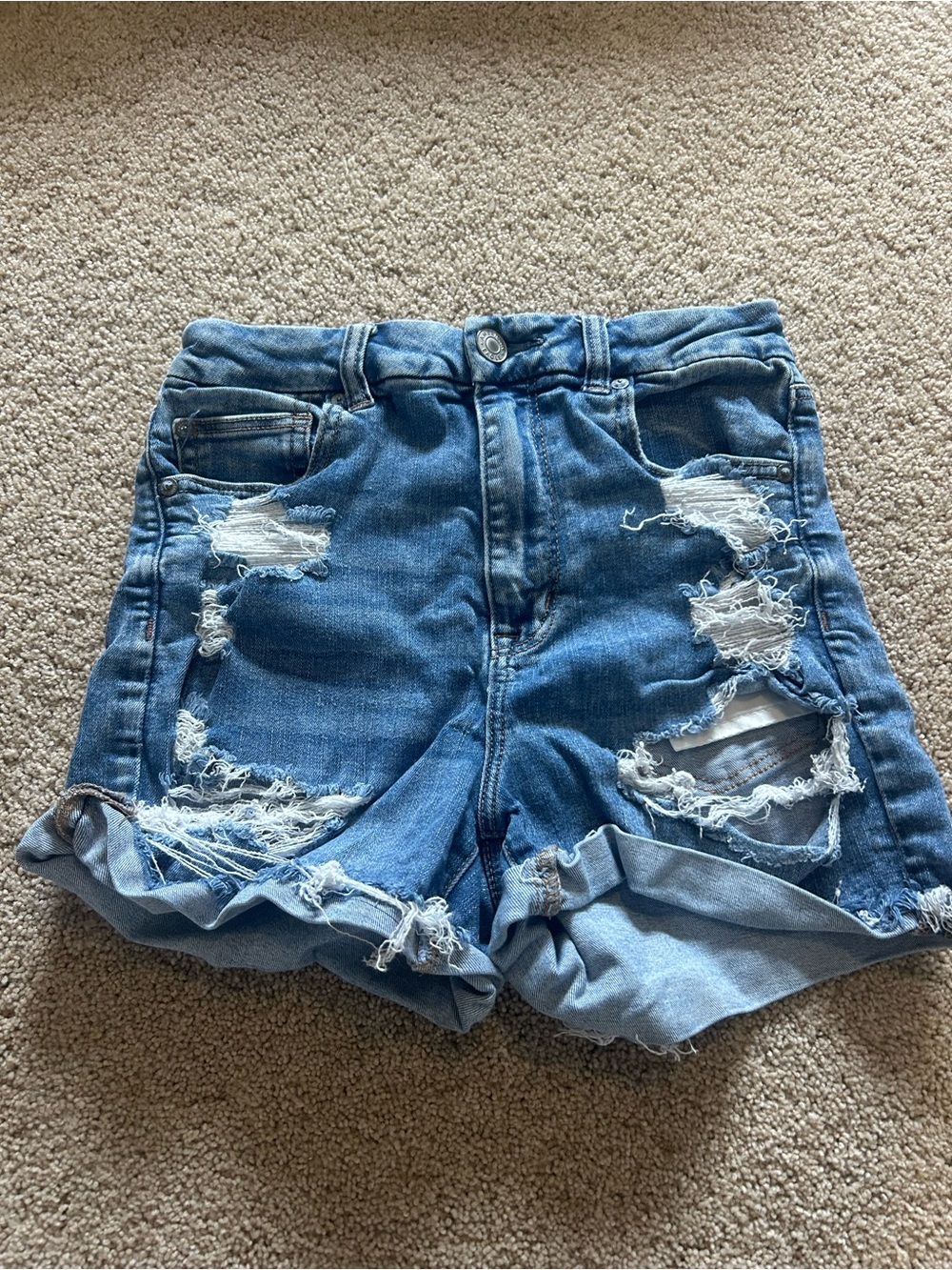 American Eagle Outfitters Distressed Light Blue Denim Shorts